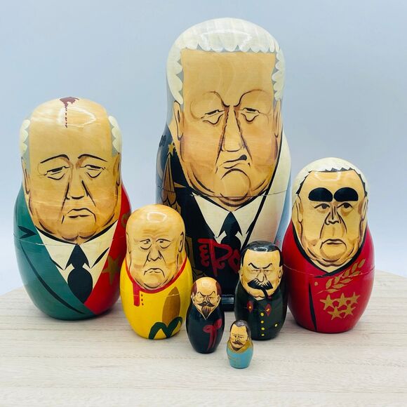 Vintage Russian Soviet USSR Political Leaders Nesting Doll Matryoshka Set of 7 - Picture 1 of 9